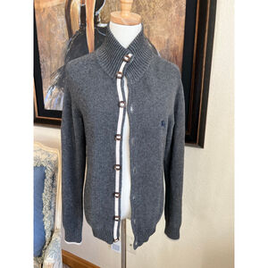 Burberry Black Label Gray Cardigan Size 2 /M with White Trim Japan Exclusivev